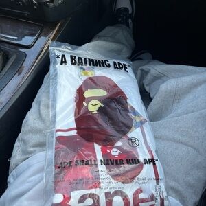 Bape Red and White Graphic Dress Shirt
